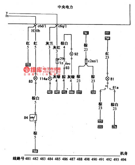 The trunk lamp and tool case wiring circuit of Santana 2000(gasoline injection engine)