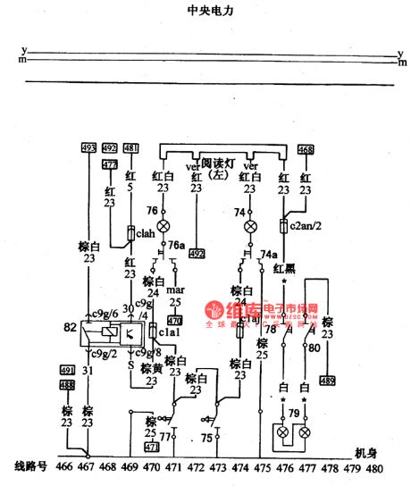 The reading lamp and internal lamp wiring circuit of Santana 2000(gasoline injection engine)