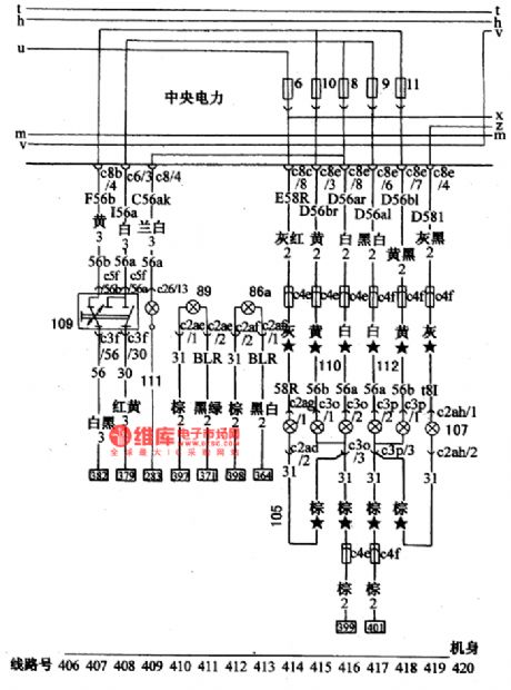 The head lighting lamp and head turning lamp connection circuit of Santana 2000(gasoline injection engine)
