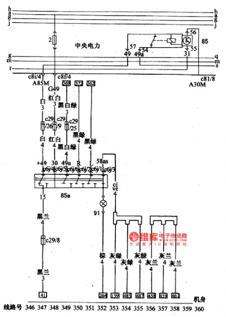 The turning and danger signal connection circuit of Santana 2000 (gasoline injection engine)
