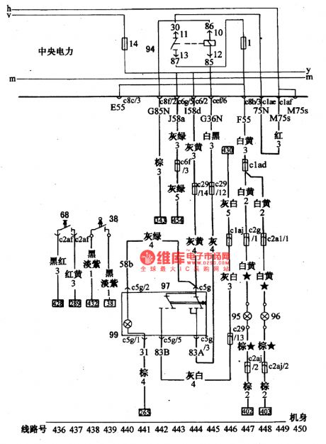 The fog lamp, back-up lamp and brake lamp switch wiring circuit of Santana 2000(gasoline injection engine)