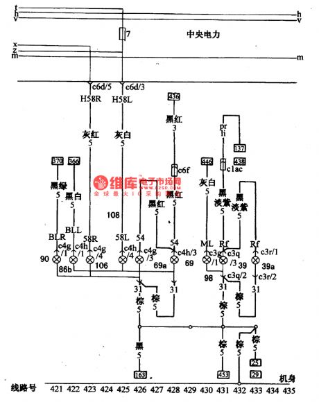 The rear combined lamp wiring circuit of Santana 2000(gasoline injection engine)