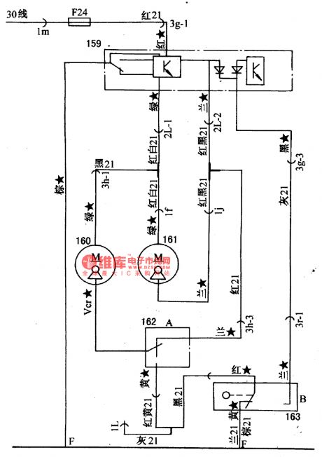 The central door lock circuit of Santana 2000 (gasoline injection engine)