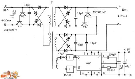 The transformer coupled current/current separation amplifier circuit