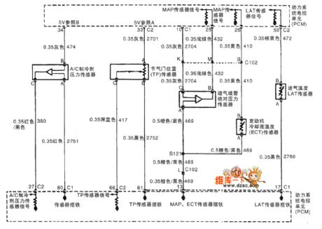 The 3.0L engine A/C pressure sensor and admission temperature sensor circuit of Shanghai GM Buick-MPV (GL8)