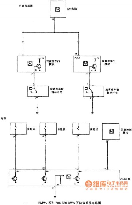 BMW7 series 740i E38DWA IV anti-theft system circuit (4)