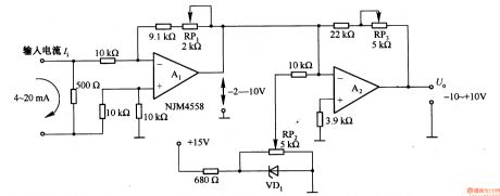 Voltage / current and current / voltage conversion circuit composed of NJM4558