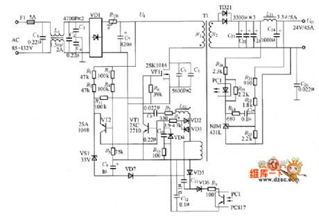Switching power supply circuit with low-noise RCC mode
