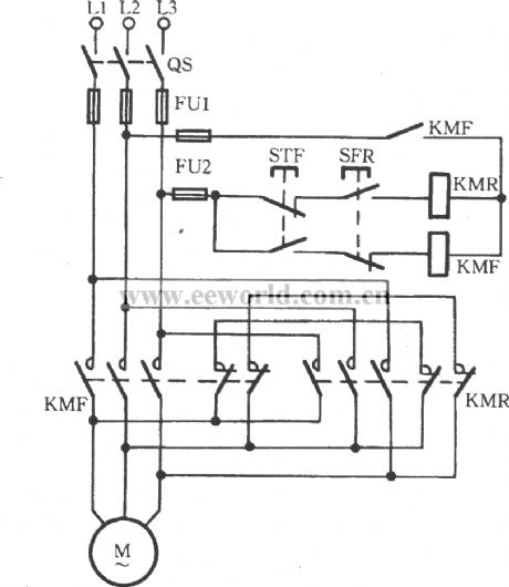 reversible controlling point of the three-phase motor short brake circuit