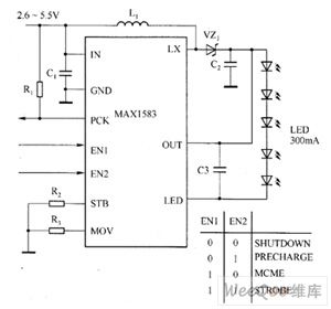 MAX1583 white LED driver circuit diagram