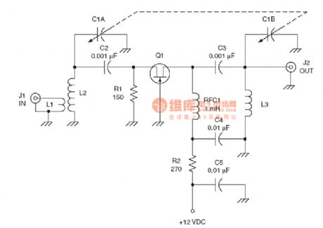 the amplier circuit of the radio frequency :Common base JFET RF amplifier circuit