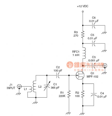 the amplier circuit of the radio frequency :JFET RF amplifier circuit