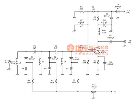 the amplier circuit of the radio frequency :Voltage-tuned Dual-gate MOSFET RF amplifier circuit