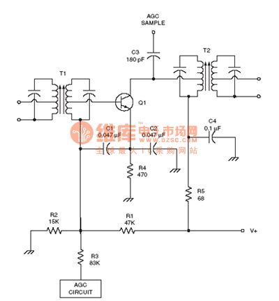 the IF circuit of the radio frequency :NPN IF amplifier circuit with AGC bias