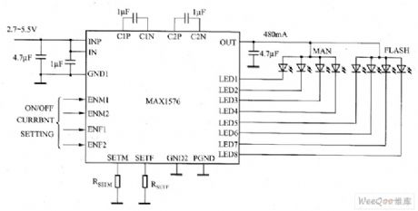 MAX1576 White LED driver circuit diagram
