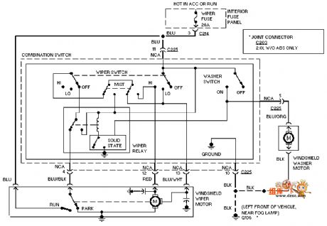 Mazda 96PROBE 2-speed windscreen wiper washer circuit