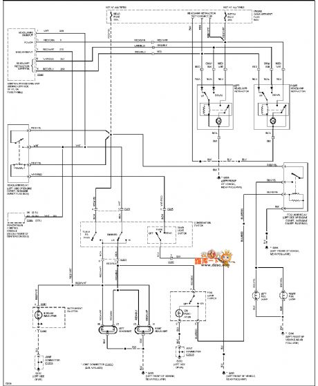 Mazda 96PROBE(non-DRL) headlamp and fog lamp circuit