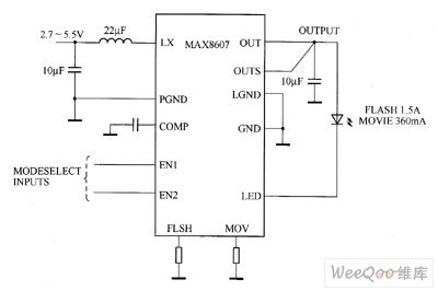 MAX8607 white LED driver circuit diagram