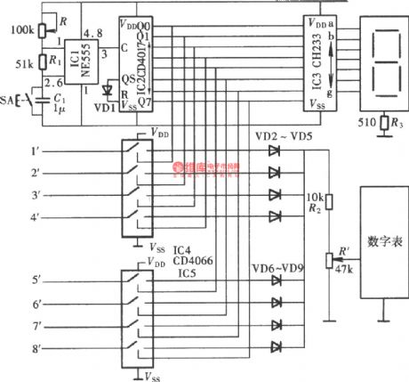 Multi-channel Voltage Cyclic Detection Circuit(NE555,CD4066)
