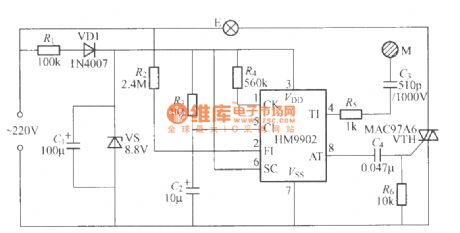 HM9902 touching two-state dimmer circuit