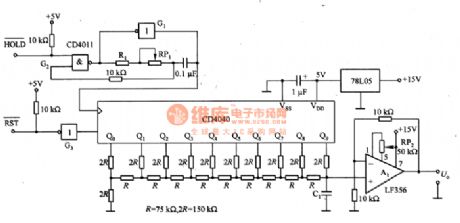 Sawtooth wave generator circuit composed of the CD4040