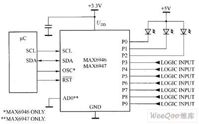 MAX6946/MAX6947 white LED driver circuit diagram