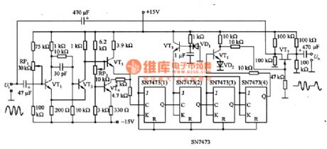 Burst sound generator circuit composed of the SN7473