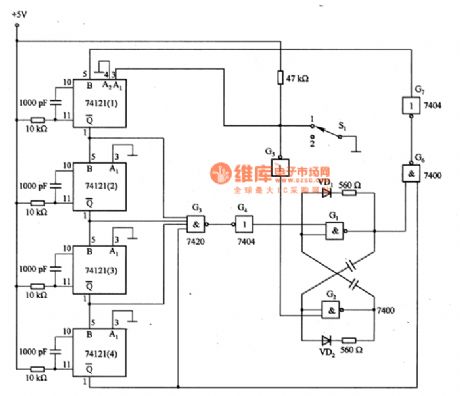 Pulse generator circuit composed of 74121