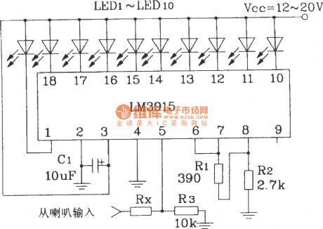 A simple audio power meter circuit using LM3915