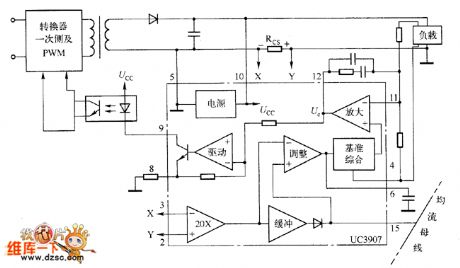 The connection schematic block circuit diagram of UC3907 and external circuit