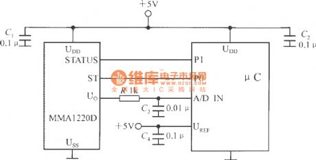 The interface circuit between single-chip accelerometer MMA1220D and microcontroller