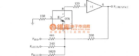 Video luminance matrix circuit composed of broadband transconductance op amp and buffer OPA660