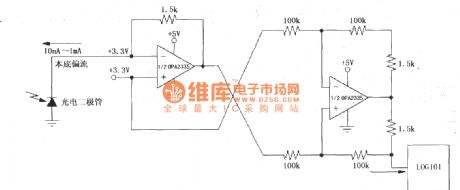 Precision current inverter / current source circuit 2 composed of LOG101/104 and op amp OPA2335