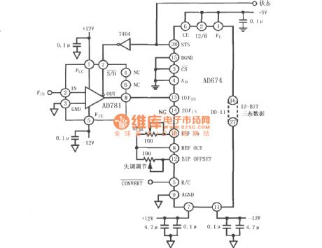 Interface circuit of sample and hold amplifiers AD781 and AD674