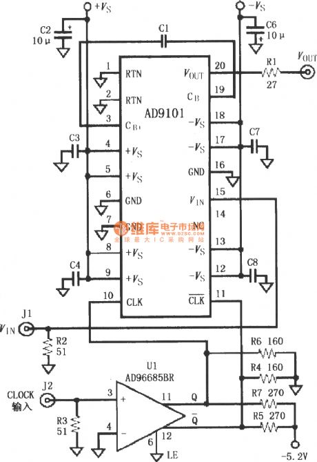 The basic connection circuit of sample and hold amplifier AD9101
