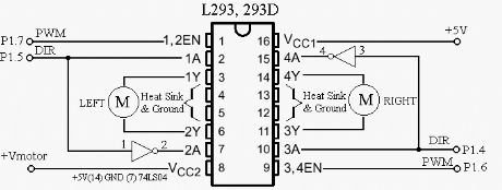 Connecting C-52 EVB P1.4-P1.7 to L293.External diodes
