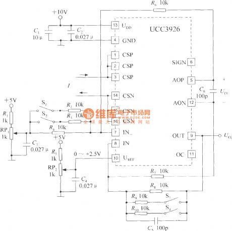Typical application circuit of UCC3926 integrated current sensor