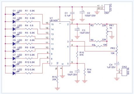 Audio Vu Meter 9 Leds electronic circuit diagram