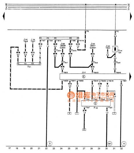 Santana 2000 gsi - AT the control unit of automatic transmission, multi-function switch circuit diagram