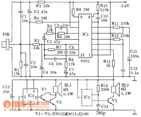 Made of SS0001 human pyroelectric voice alarm circuit diagram