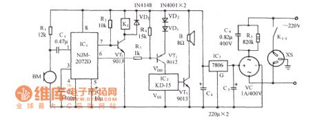 Use NJM2072D acoustic music socket circuit (a) circuit diagram