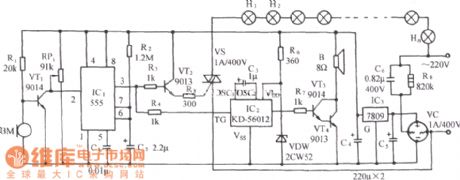 Sound control birdsong lights circuit(555、KD-5602) schematic