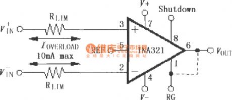 Input current protection circuit constituted by the INA321/322
