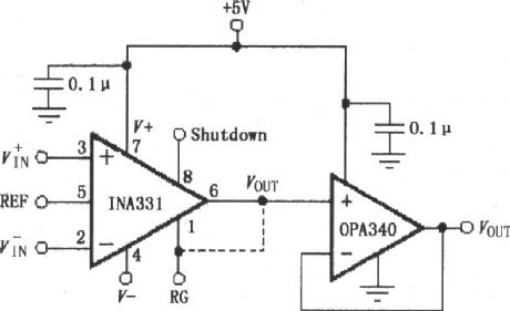 The OPA340 composed of INA331/332 output buffer circuit