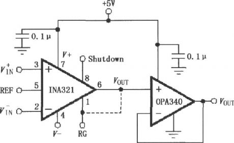 The OPA340 composed of INA321/322 output buffer circuit