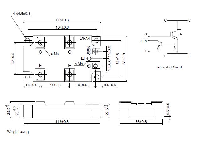 MG600Q1US59A OUTLINE DRAWING & EQUIVALENT CIRCUIT