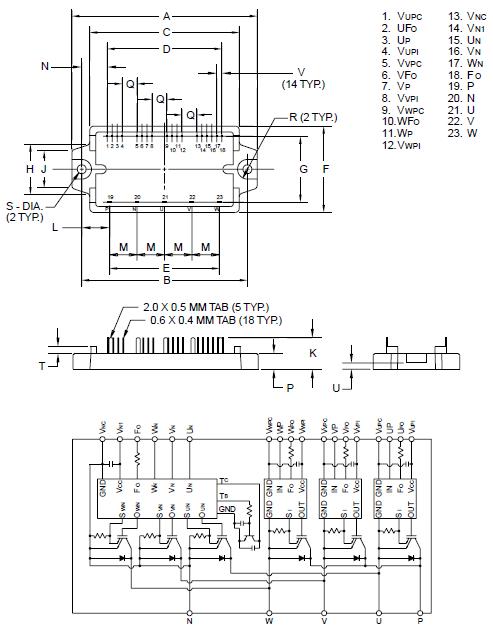 PM150RSA060 Outline Drawing and Circuit Diagram