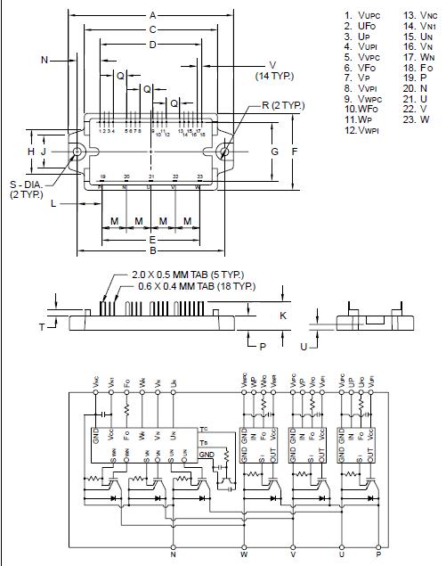 PM150CSA060 Outline Drawing and Circuit Diagram