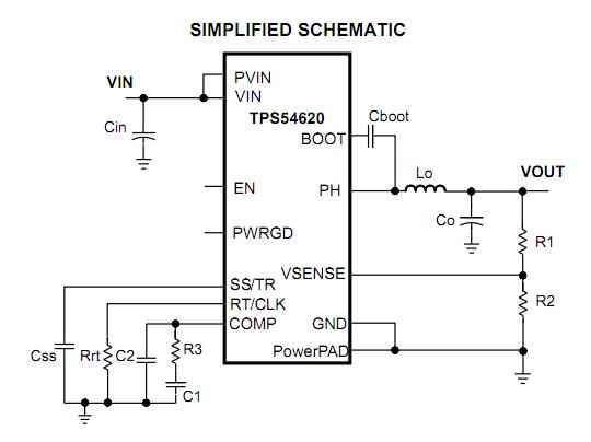 TPS54620RGYR pin connection