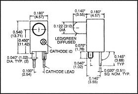 551-0203F - INDICATOR, LED PCB, 3MM, GREEN, 2.1V detail